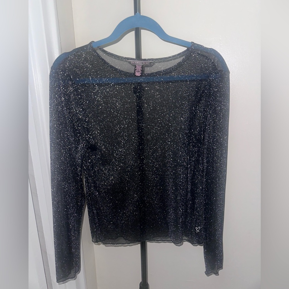 Victoria Secret black long sleeve glittery sheer top